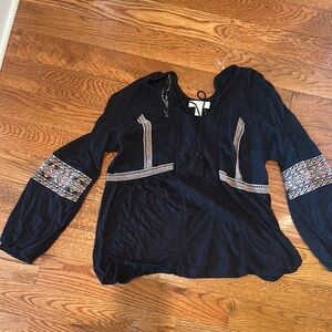 Vintage America Blue Embroidered Long Sleeve Blouse